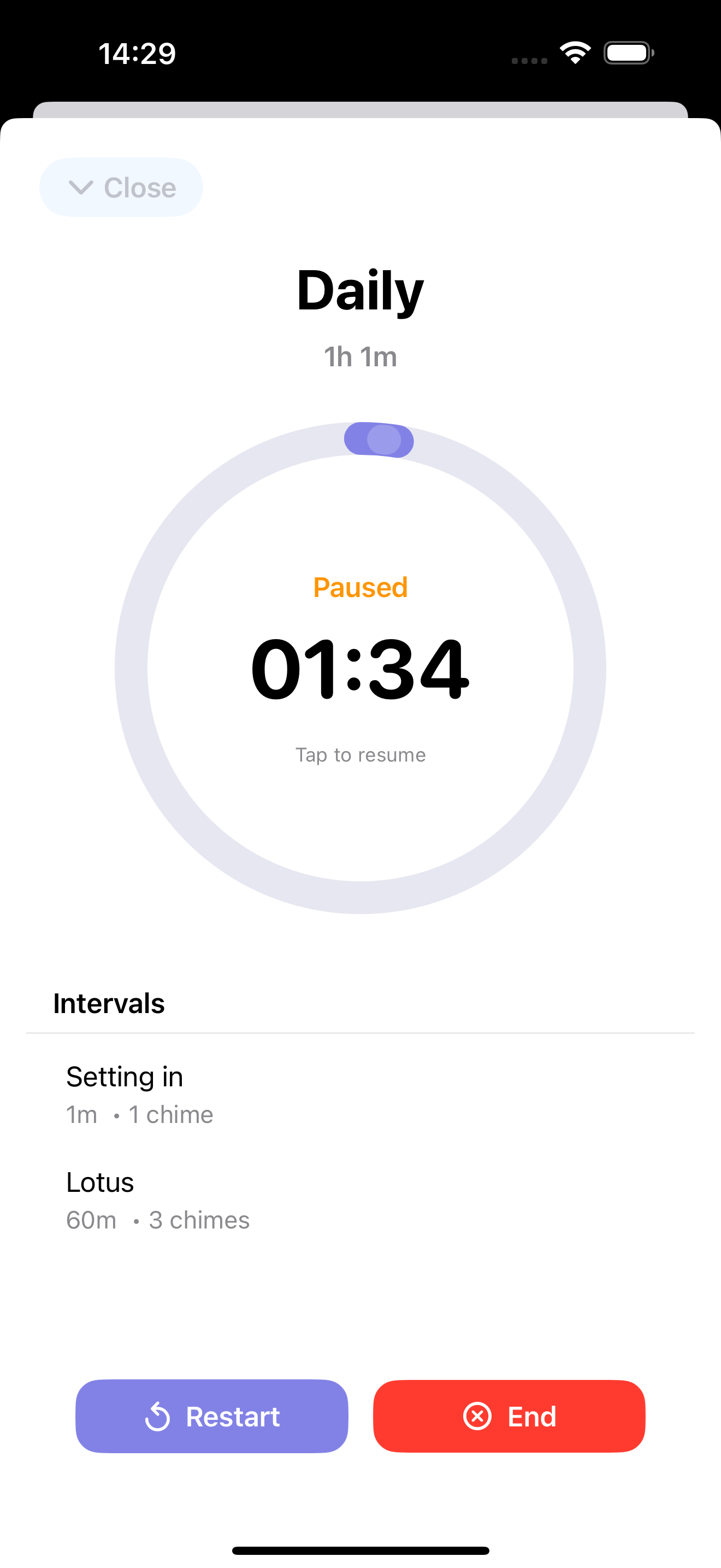 Stillness Timer - Session progress at a glance